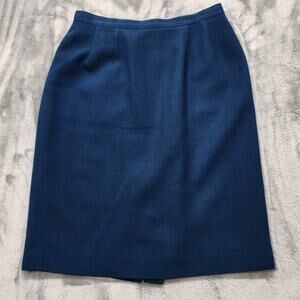 Vintage Wool Skirt Women 6P PETITE Blue Pencil Back Slit Zip Lined Preppy Office